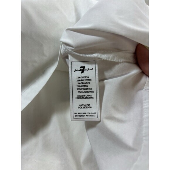 7 For All Mankind Off Shoulder Top White Small Poplin Peasant Tie Wrist - Picture 8 of 12